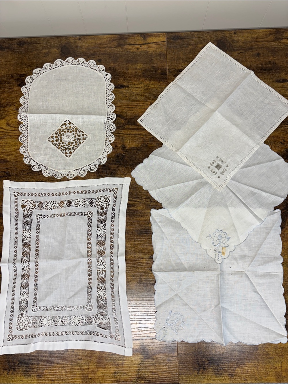 Assorted White Linen & Lace Doilies - Set of Vintage Style Linens
